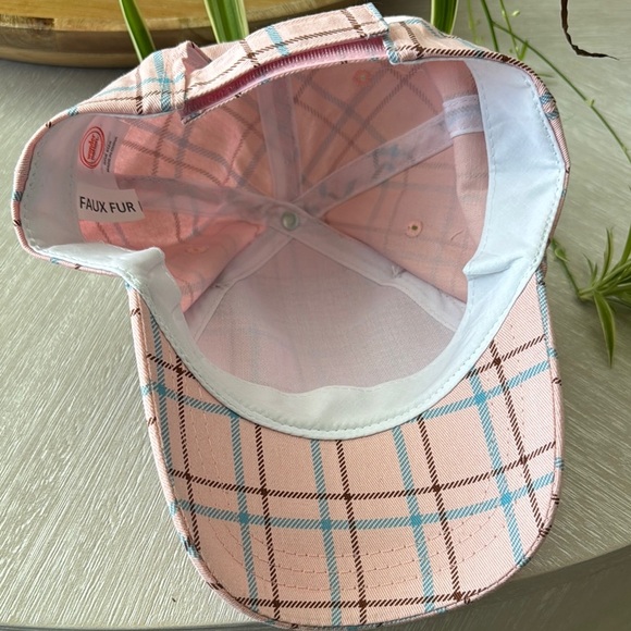Wonder Nation Pink Plaid Hat with Brown Pom Poms - Picture 2 of 3